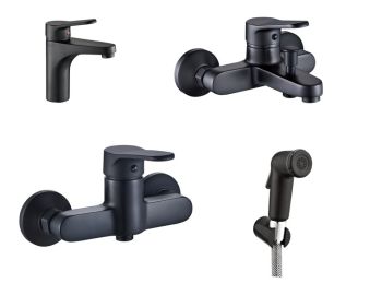 Milano Diva 4-in-1 Bathroom Set, Matte Black (Basin Faucet, Bath Mixer, Shower Mixer, Bidet Sprayer)
