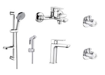 Milano Lord 5-Piece Complete Bathroom Set (Basin Faucet, Bath Mixer, Bidet Sprayer, Angle Valve, Shower Kit)