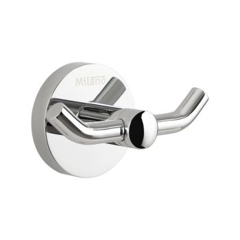 Milano Classic Solid Brass Double Robe Hook, Wall-Mounted, Chrome Finish