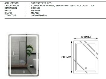 Sama LED Bathroom Mirror with Warm Backlight, 80x60cm