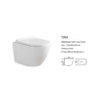 Milano Tina Rimless Wall-Hung Toilet Bowl with Soft-Close Seat, White