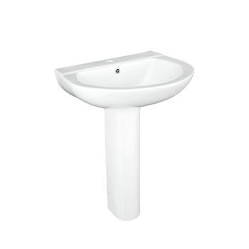 Milano Charming Bathroom Sink with Full Pedestal, 61cm, White Ceramic