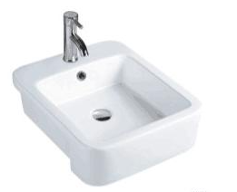 Milano Semi-Recessed Countertop Sink, Square/Round Design, White Ceramic