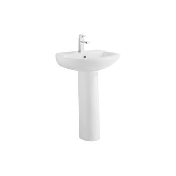 Milano Bathroom Sink with Full Pedestal, Round Design, White Ceramic