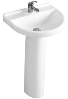 Milano Adam Bathroom Sink with Full Pedestal, 52cm, White Ceramic