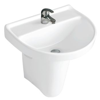 Milano Alba Bathroom Sink with Half Pedestal, 47cm, White Ceramic
