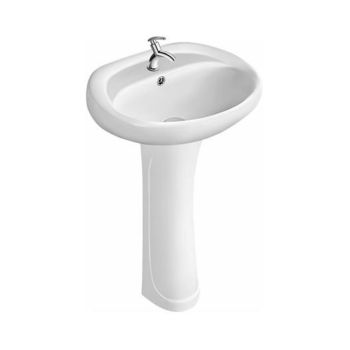 Milano Delta Bathroom Sink with Full Pedestal, 50cm, White Ceramic