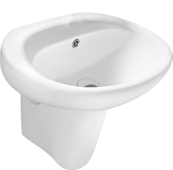 Milano Delta Bathroom Sink with Half Pedestal, White Ceramic