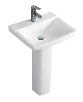 Milano Smith Bathroom Sink with Full Pedestal, 58cm, White Ceramic