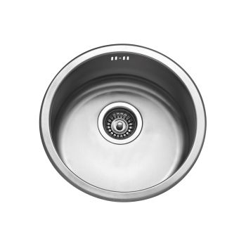 Milano Round Single Bowl Kitchen Sink, 42cm Diameter, Stainless Steel