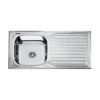 Milano Eco Inset Kitchen Sink, Single Bowl with Drainboard, Stainless Steel, 100x50cm