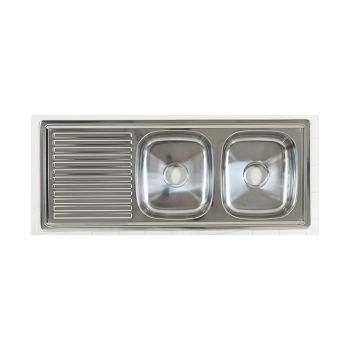 Milano Inset Stainless Steel Kitchen Sink, 120x50cm, Double Bowl with Drainboard