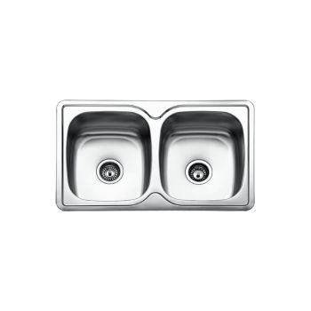 Milano Square Double Bowl Kitchen Sink, 82x50cm, Stainless Steel