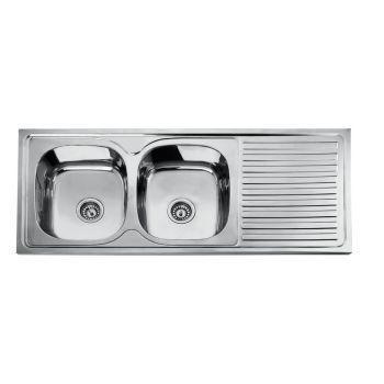 Milano Eco Inset Kitchen Sink, Double Bowl with Drainboard, Stainless Steel, 120x50cm
