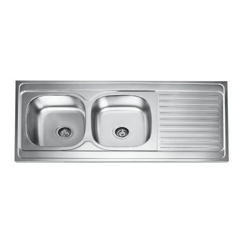 Milano Eco Inset Kitchen Sink, Double Bowl with Drainboard, Stainless Steel, 120x60cm