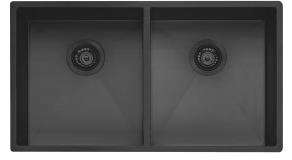 Milano Double Bowl 304 Stainless Steel Kitchen Sink with Fittings, 78x45cm, Matte Black