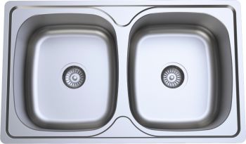 Milano Inset Double Bowl Kitchen Sink, 80x48cm, Stainless Steel