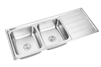 Milano Inset Kitchen Sink, Double Bowl with Drainboard, 120x50cm, Stainless Steel