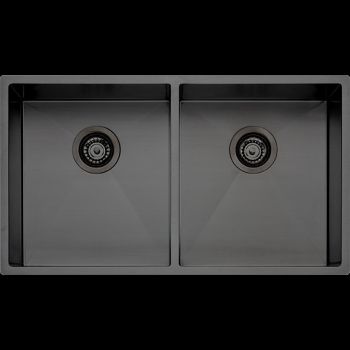 Milano Elite Double Bowl Kitchen Sink, Matte Black Stainless Steel, 78x45cm