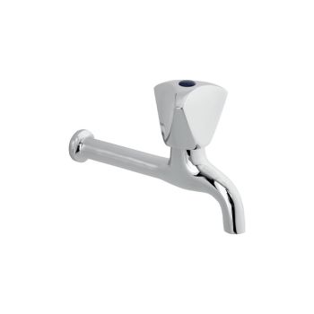 Milano Long Body Solid Brass Bib Tap, Wall-Mounted, Chrome