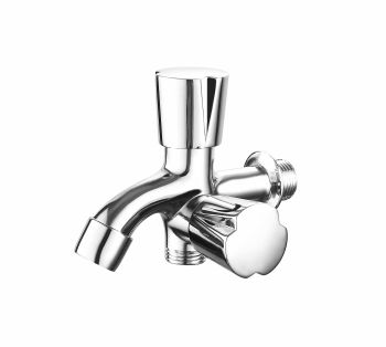 Milano Eco 2-Way Bib Cock, Dual Outlet Wall-Mounted Garden Tap, Chrome